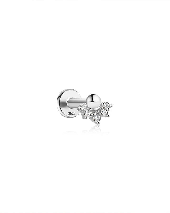 CANNER 1PC 925 Sterling Silver Flat Bottom Piercing Earring for Women Exquisite Crown Ear Studs Cartilage Earring Fine Jewelry