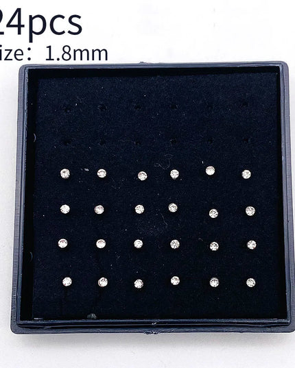 Nose Studs Stainless Steel Crystal Nose Ring Piercing Set For Women Gift With Box 24/40/60Pcs