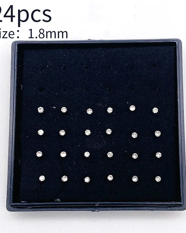 Nose Studs Stainless Steel Crystal Nose Ring Piercing Set For Women Gift With Box 24/40/60Pcs