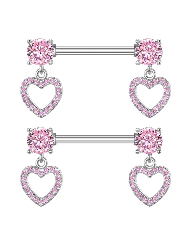 A Pair Cute Heart Dangled Nipple Piercings Barbell for Women Pink Color Moon Butterfly Shaped Sexy Nipple Rings Shield Bar Sets