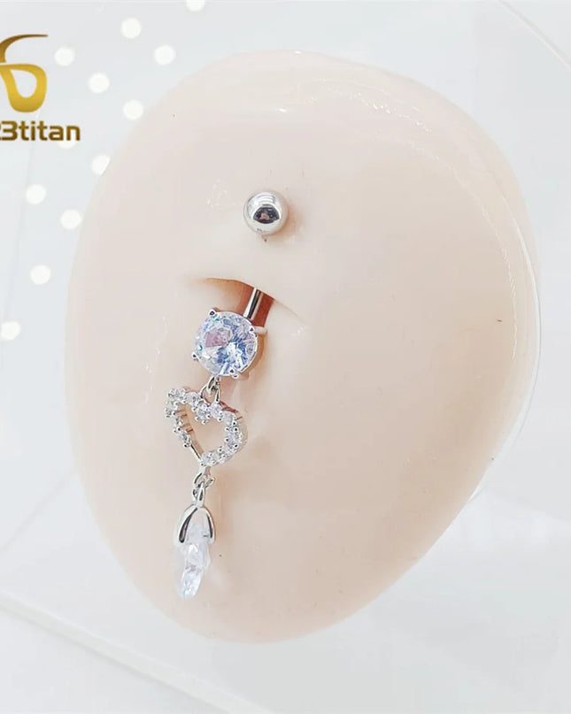 Long Belly Button Rings for Women 14G Titanium Bar Butterfly Heart Charms Dangle Navel Piercing Jewelry Beach Sexy Accessories