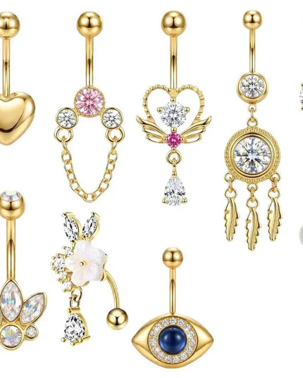 Crystal Pendant Belly Button Ring For Women Star Zircon Navel Ring Jewelry Pentagram Belly Ring Sexy Body Piercing Jewelry