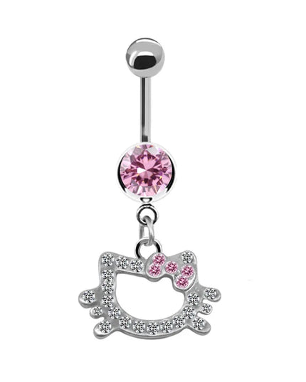 Belly Button Ring For Women Trendy Pink Butterfly Cute Cat Design Sexy Fashion Navel Rings Stainless Steel Piercing Jewelry