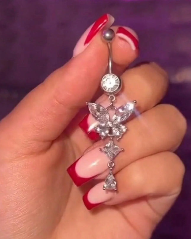 1pc Elegant Stainless Steel Belly Button Ring 14G - Sparkling Synthetic Zirconia Navel Piercing Jewelry, Perfect for Daily Wear