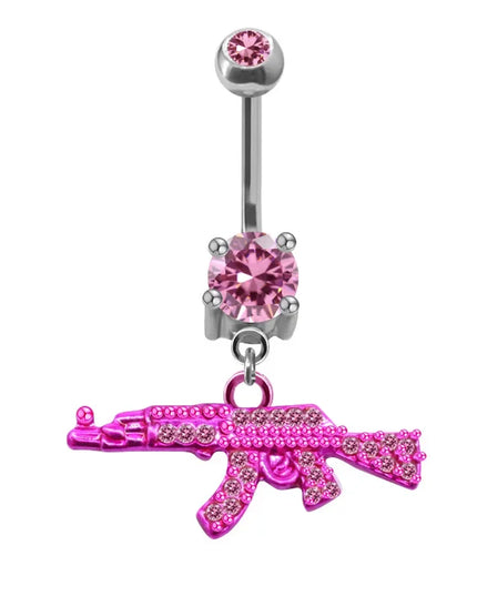 Sexy Belly Button Rings Gun Dangle Navel Ring Clear Gem Belly Button Ring Body Piercing Jewelry Belly Piercing for Women