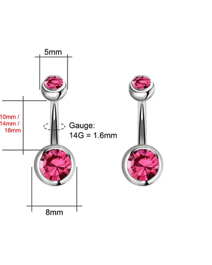 14G Belly Button Piercing Ring, Surgical Steel CZ Crystal Gem Internally Threaded Belly Button Ring Piercing Jewelry