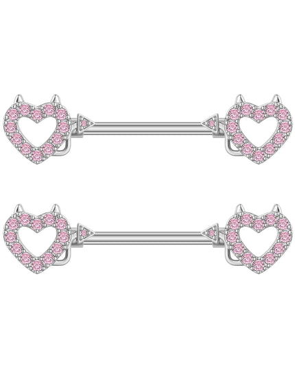 A Pair Cute Heart Dangled Nipple Piercings Barbell for Women Pink Color Moon Butterfly Shaped Sexy Nipple Rings Shield Bar Sets