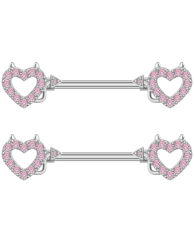 A Pair Cute Heart Dangled Nipple Piercings Barbell for Women Pink Color Moon Butterfly Shaped Sexy Nipple Rings Shield Bar Sets