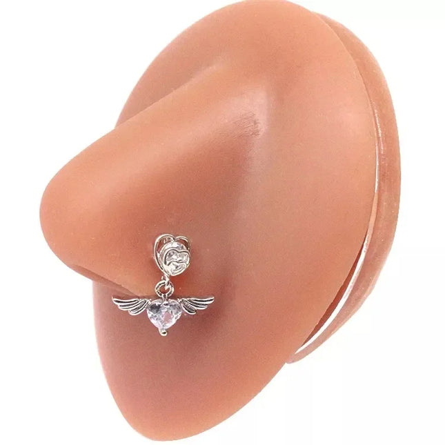 1Pcs Nose Ring for Women Dangle Nose Piercing Stainless Steel Nose Bend Ring Butterfly Dangling Noses Ring Body Piercing Jewelry