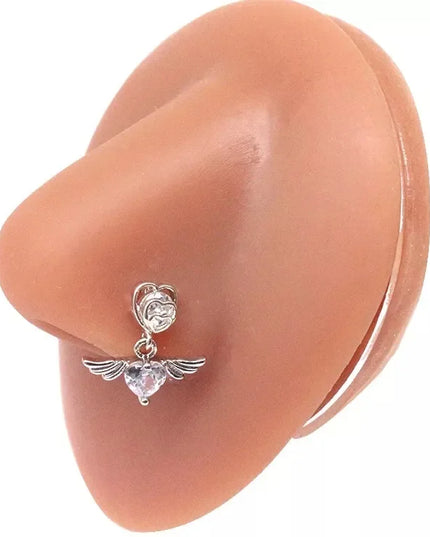 1Pcs Nose Ring for Women Dangle Nose Piercing Stainless Steel Nose Bend Ring Butterfly Dangling Noses Ring Body Piercing Jewelry