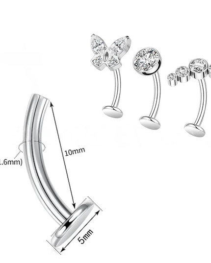 14G G23 Titanium Curved Belly Button Ring with White Zirconia Flat Implantable Navel Jewelry Elegant Pin-Type Piercing Accessory