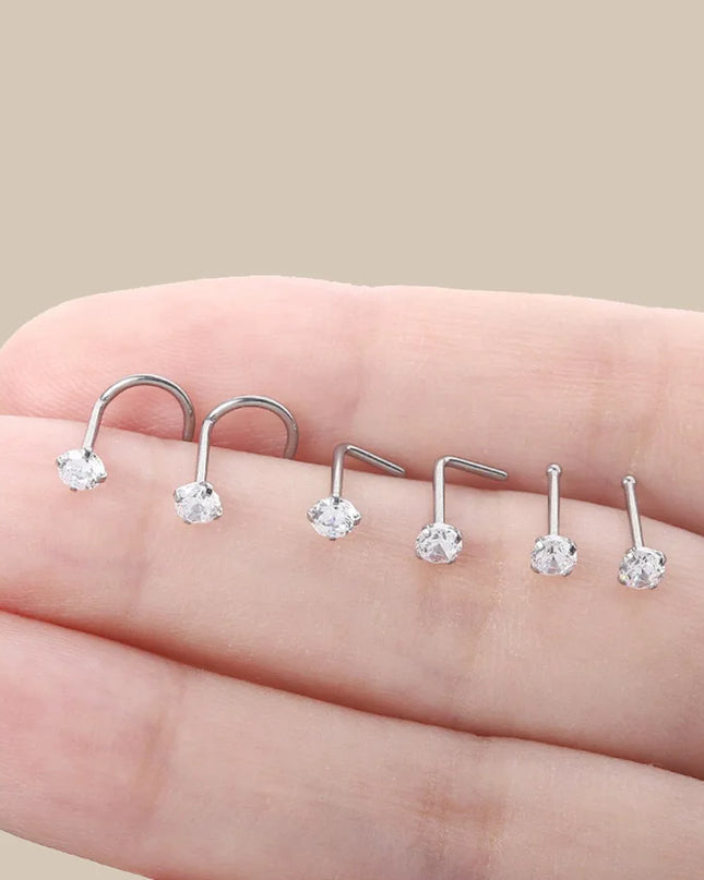 8PCS Nose Rings For Women Men Hypoallergenic 304 Surgical Stainless Steel L Shape Nose Screw