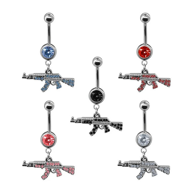 Belly Button Rings Gun Piercing Navel Ring Clear Gem Navel Button Ring Body Jewelry Ombligo Nail Belly Piercing for Women Girls