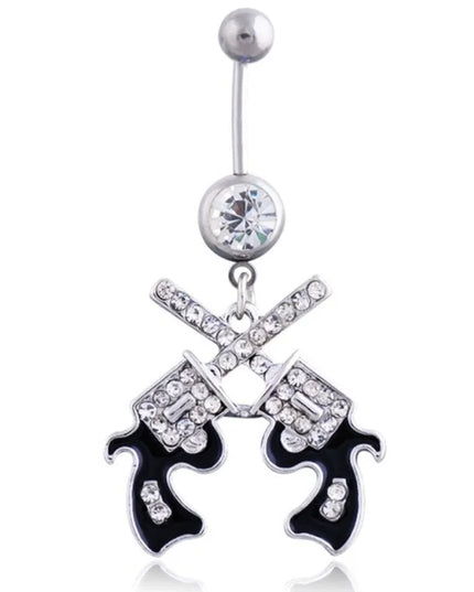 Belly Button Rings Gun Piercing Navel Ring Clear Gem Navel Button Ring Body Jewelry Ombligo Nail Belly Piercing for Women Girls