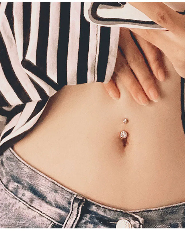 Double Gem Belly Button Rings Stainless Steel Crystal Rhinestone Navel Rings Barbells Studs Women Girls Body Piercing Jewelry