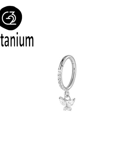 ASTM F136 Titanium Nose Rings Hoop Septum with CZ Flower Clicker Piercing Ear Cartilage Tragus Helix Rook Daith Earrings Jewelry