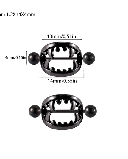 1/2PCS Punk Teeth Nipple Rings Shield Cover Barbell Nipple Piercings for Women Sexy Teeth Body Piercing Jewelry