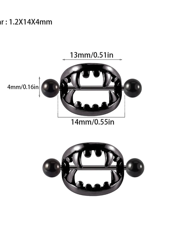 1/2PCS Punk Teeth Nipple Rings Shield Cover Barbell Nipple Piercings for Women Sexy Teeth Body Piercing Jewelry