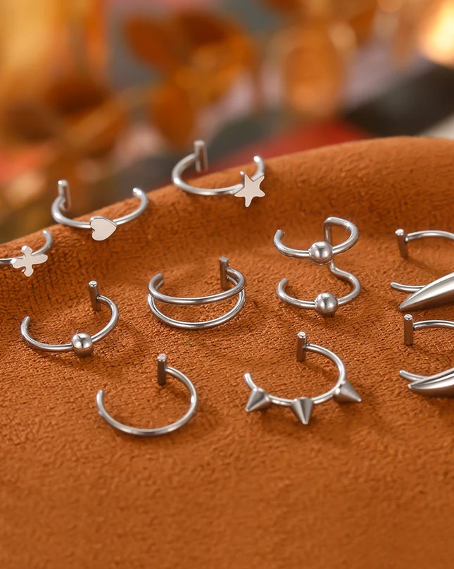 1PC Stainless Steel Fake Nose Ring Hoop Septum Rings Non-Pierced C Clip Lip Ring Earring Fake Nose Piercings Women Body Jewelry