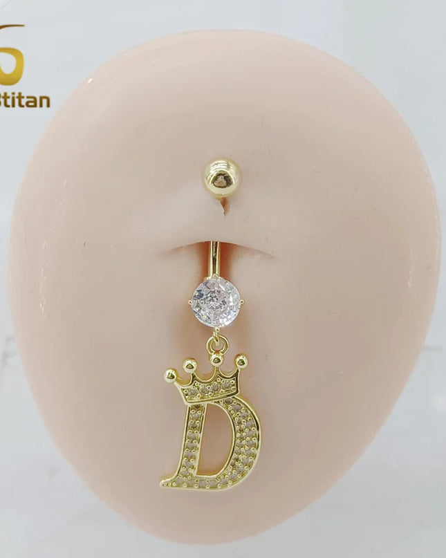 A-Z 26 Letter Initial Belly Button Rings 14G Titanium Curved Barbell Golden Zircon Navel Piercing Body Jewelry Women Accessories