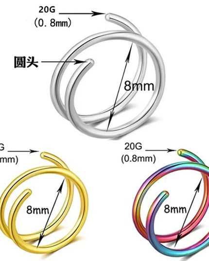 1 Piece Double Layers Stainless Steel Nose Ring Studs for Women 20G Hoops Twist Cartilage Tragus Septum Piercings Body Jewelry