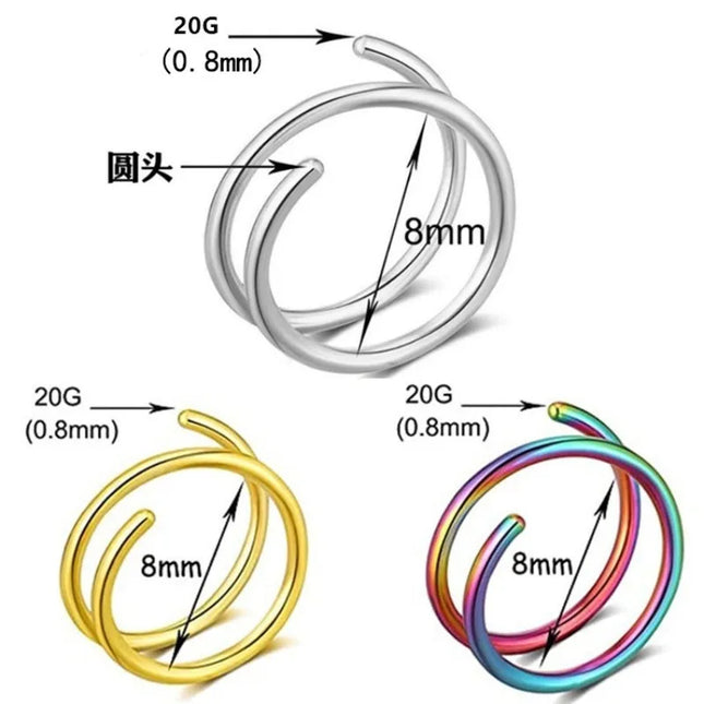 1 Piece Double Layers Stainless Steel Nose Ring Studs for Women 20G Hoops Twist Cartilage Tragus Septum Piercings Body Jewelry
