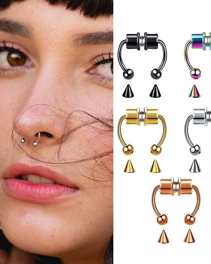 Women Fake Piercing Nose Ring Hoop Septum Non Piercing Nose Clip Rock HipHoop Stainless Steel Magnet Fashion Punk Body Jewelry