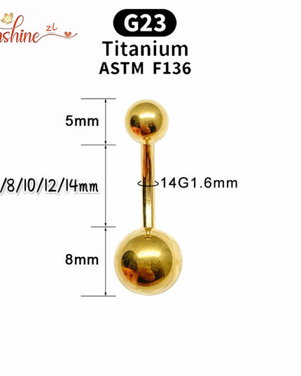 G23 Titanium 14G Belly Button Rings Zircon Highly Polishing Threaded Eyebrow Nails ASTM F136 Body 1pcs Wholesale Belly Button