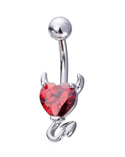 Stainless Steel Navel Belly Button Ring Heart Cubic Zirconia Cute Devil Design Perfect Gift for Girlfriend