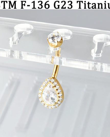 1PC Sexy Exquaisite Waterdrop Full Zirconia Paved Belly Button Ring 14G G23 Impalnt Titanium Internal Thread Navel Belly Ring