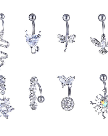Crystal Belly Button Ring Animal Shape Belly Piercing Stainless Steel Heart Navel Curved Barbell Rings Sexy Body Jewelry