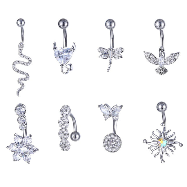 Crystal Belly Button Ring Animal Shape Belly Piercing Stainless Steel Heart Navel Curved Barbell Rings Sexy Body Jewelry