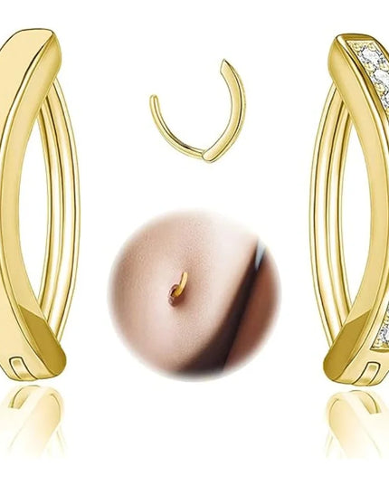 14G Cubic Zirconia Belly Button Ring, Simple Curved Reverse Belly Button Ring Women's Belly Button Piercing Jewelry
