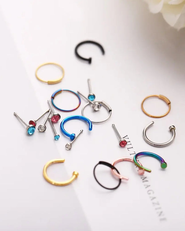 22 Pcs Of Suit Fake Nose Ring Earrings Fashion Punk Non-nose-piercing Septum Women Jewelry
