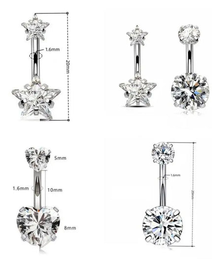 Heart Belly Button Ring Stainless Steel Sexy Navel Piercing Body Jewelry for Women Suitable for Swimwear Outfits
