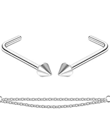 Nose Rings Chain Piercing Across Double with Chain Studs with Chain 20G Piercing Stud Nostril Jewelry for Women Men