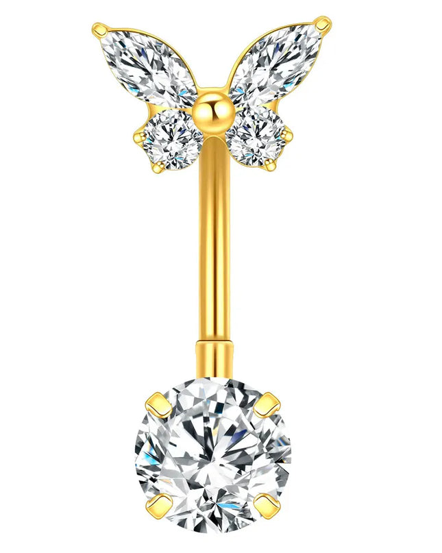 1Pc Titanium Belly Button Piercing Ring for Women CZ Heart Butterfly Dangle Navel Ring Belly Piercing Body Jewelry