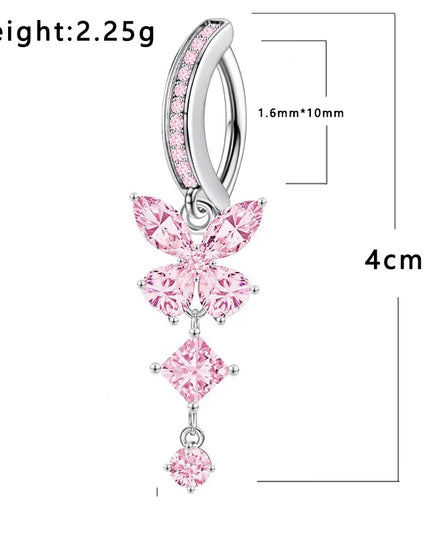 Pink Butterfly Belly Button Piercing Jewelry Women Cz Navel Barbell Fashion Crystal Reverse Curved Belly Rings Piercing Ombligo