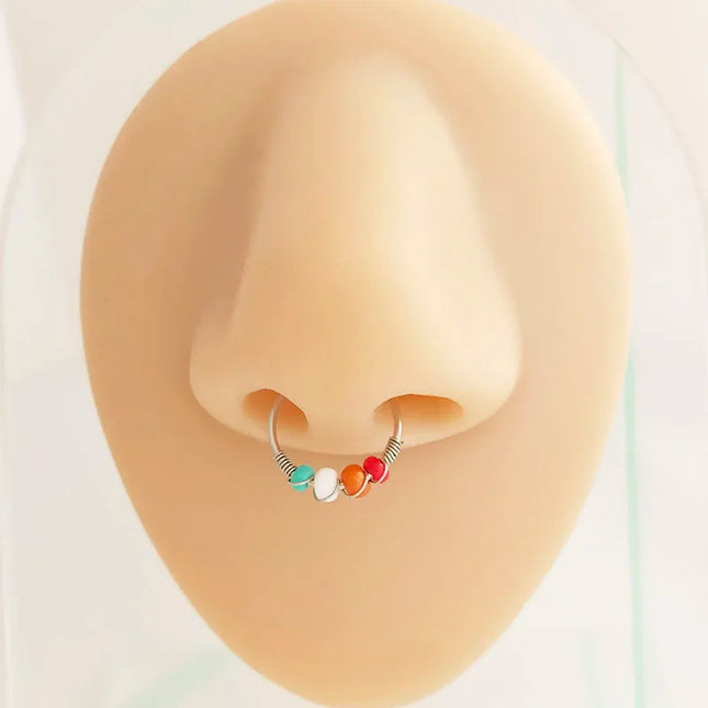 Stainless Steel Nose Rings for Women Bohemia Bead Septum Nose Piercing Jewelry Septum Hoop Ring Body Jewelry