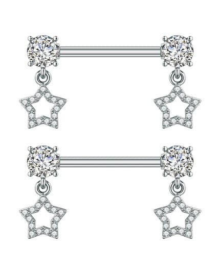 2pcs Cute Bear Butterfly Dangle Nipple Piercings Stainless Steel Cross Star Hanging Nipple Shield Barbell for Women Nipple Rings