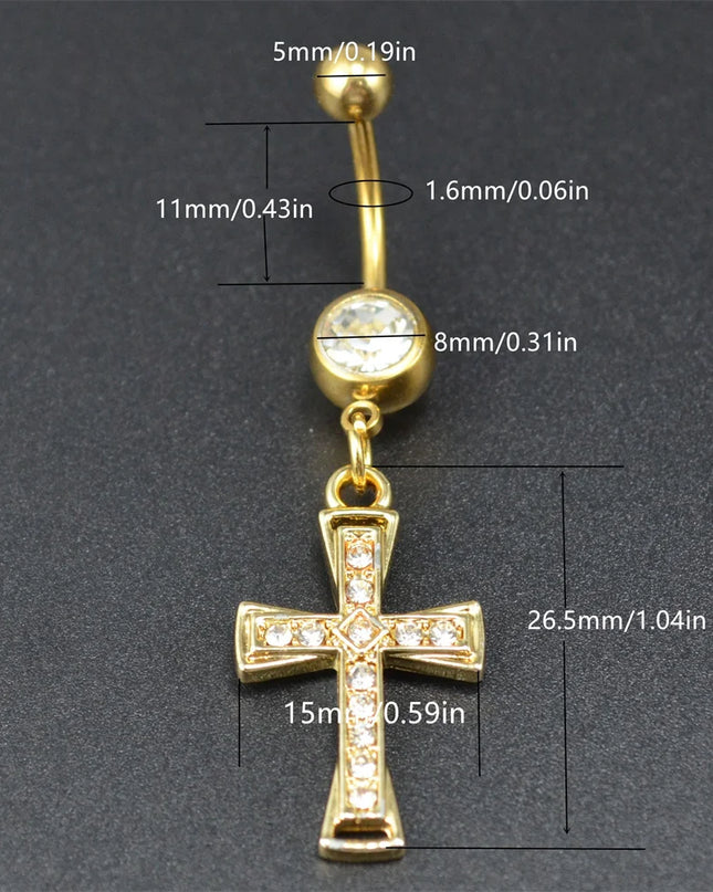 1pcs Rhinestone Cross Belly Button Ring Gold Color Silver Color Belly Button Ring Umbilical Navel Ring Body Piercing Jewelry