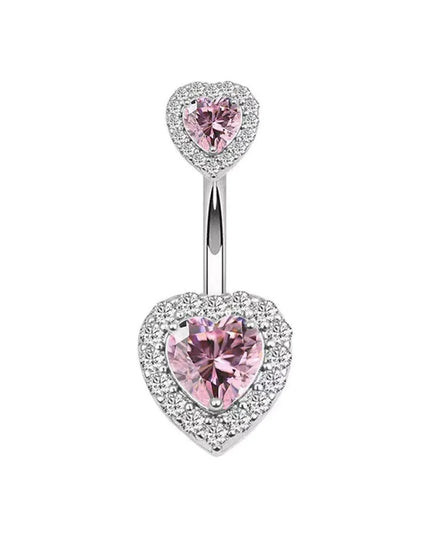 Stainless Steel Bow Belly Button Piercing Heart Shape Copper Belly Button Ring Pink Zircon Navel Piercing Jewelry Body Jewelry