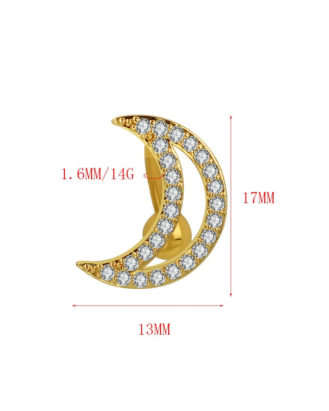 1Piece 14G Stainless Steel Belly Button Rings Crystal Zircon Moon Navel Rings Earring Belly Piercing Sexy Body Jewelry Ombligo