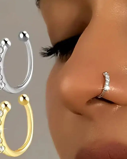 Non Piercing Nose Ring Cuff Sparkling Cubic Zirconia 2 Color Options Lightweight Comfortable Nose Jewelry for Concert Outfits