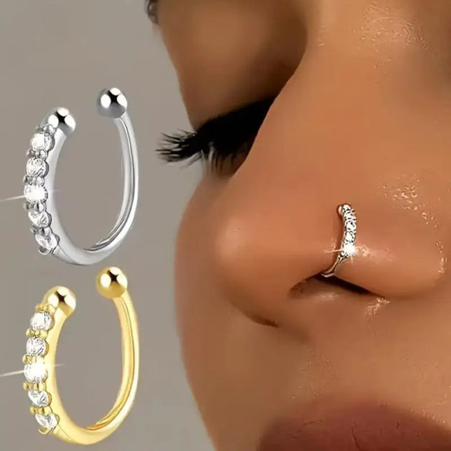Non Piercing Nose Ring Cuff Sparkling Cubic Zirconia 2 Color Options Lightweight Comfortable Nose Jewelry for Concert Outfits