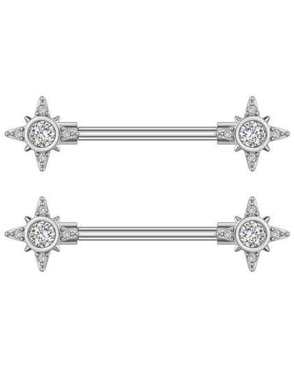 2pcs Lettering Sexy Nipple Piercing Jewelry Buttefly Cat Flower Dangled Stainless Steel Nipple Rings for Women Girls 1.6*16mm