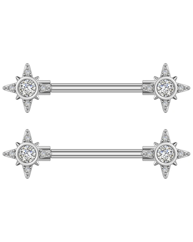 2pcs Lettering Sexy Nipple Piercing Jewelry Buttefly Cat Flower Dangled Stainless Steel Nipple Rings for Women Girls 1.6*16mm
