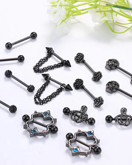 Punk rock sexy black rose nipple ring, body puncture nipple jewelry, women's sexy accessory gift