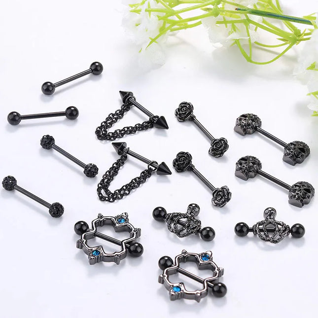 Punk rock sexy black rose nipple ring, body puncture nipple jewelry, women's sexy accessory gift