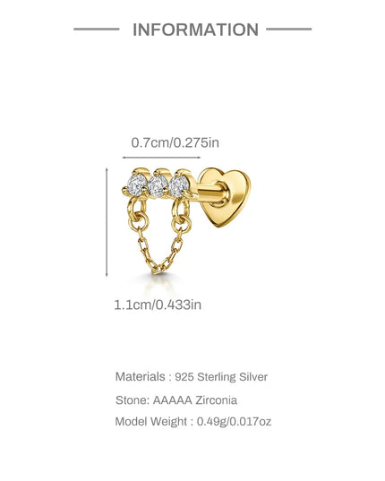 AIDE Heart Round Ball Flat Helix Piercing Earring 925 Sterling Silver Ear Studs Geometric Zircon Exquisite Trinket Studs Aretes